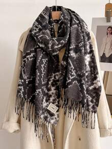 1pc Vintage Leopard Print Jacquard Imitation Cashmere Scarf For Women, Fashion Versatile Warm Shawl For Daily Matching Winter Fall