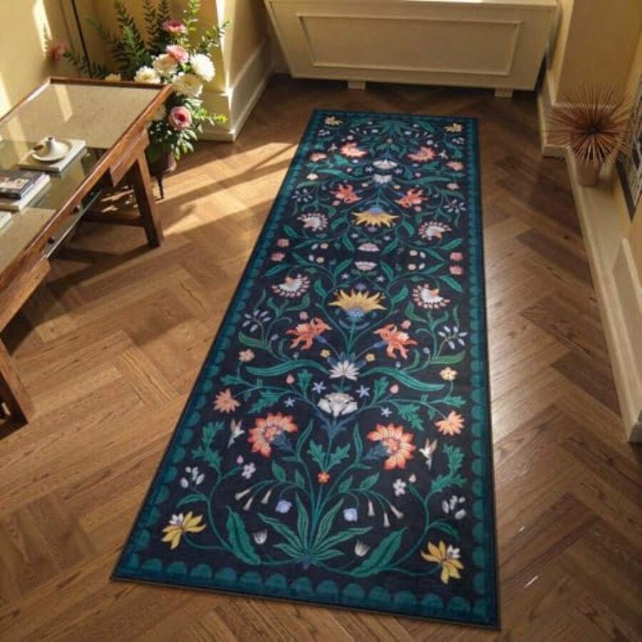 Lahome - Alfombra bohemia para pasillo de cocina lavable 2 x 6 pulgadas antideslizante color azul oscuro alfombra de baño suave antideslizante para lavandería de entrada azul oscuro 2 x 6 - 2X6 - Ver 1