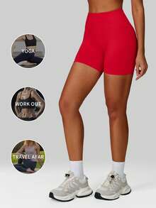 MFVIM Women's Red Slim Fit Athletic Shorts, High Waist Tummy Control Breathable Soft Stretchy Fabric Casual Sports Running Yoga Pants, Suitable For Commuting, Outdoor, Jogging, Cycling, Yoga, Pilates, Gym Workout - Red - View 6