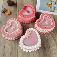 Heart-Shaped Jewelry Organizer With Mirror & Drawer - Realistic Strawberry Cream Cake Design, Pink And White Plastic Desktop Storage Box, Suitable For Necklaces, Earrings, Headbands - Valentine's Day/Mother's Day Gift, Jewelry Gift Box, Romantic Aesthetic Decoration. - hộp đựng đồ trang sức - Xem 2