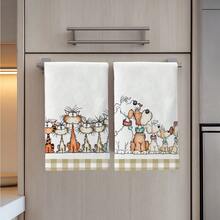 MEMNUN 2条可爱格子猫狗图案印花厨房巾，可作餐巾、手巾、抹布，尺寸为15.75*23.62英寸（40*60厘米），采用超细纤维涤纶材质，现代柔软擦拭布，厨房配件，可机洗，适用于餐厅、厨房、节日装饰和礼品，四季皆宜。 - 彩色 - 查看 6