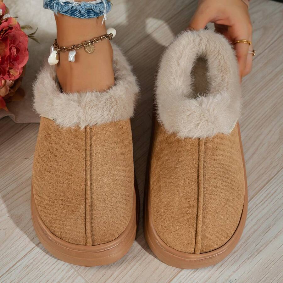 Women Slippers Fashion Anti-Slip Soft Sole Outdoor Indoor Warm Comfort Men Casual Plush Winter Snow Boots - 棕色 - 查看 1