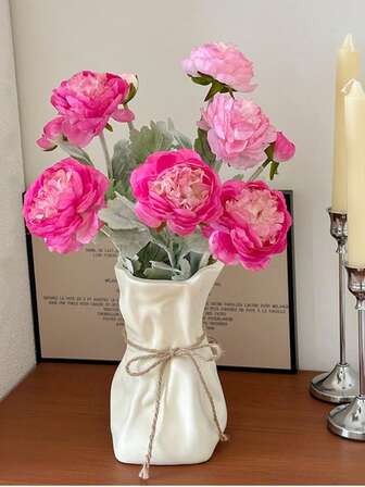 Jarrón estilo crema francesa - Decoración de arreglo floral de lujo para sala de estar, centro de mesa de alta gama para regalo de Navidad