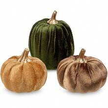 Calabazas de espuma artificial, decoracin de otoo, 3 unidades, calabazas doradas de espuma de tela sinttica, decoracin para mesa de cosecha de otoo, granja, Halloween, Accin de Gracias - Bronce, verde y café oscuro - Ver 2