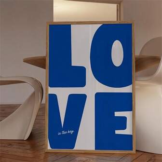 1pc LOVE Fashionable Blue Heart Canvas Wall Art - Frameless Poster For Living Room And Bedroom Decor - Perfect Christmas Gift, Ideal Choice For Room Decoration Perfect Choice For Living Room Decoration Creative Poster