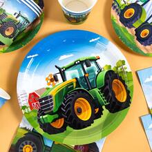 Green Farm Harvester 10-Piece Disposable Plate, Napkin And Cup Set, Includes Plates, Napkins And Cups, Suitable For 10 Guests, Disposable Paper Plates Party Supplies For Birthday, Wedding, Party, Family Picnic - Multicolor - View 5