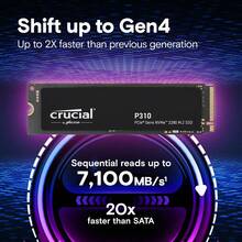 Crucial P310 SSD 500G/1T/2T M.2 2280 PCIe Gen4 NVMe 内置固态硬盘，最高读写速度达 7100 MB/s，适用于笔记本电脑和台式机游戏，固态硬盘，高性能配置，电脑升级，电脑组装，游戏电脑升级，外观时尚。 - 黑色 - 查看 3