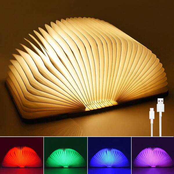 1PC LED 5 Colors Paper Creative Book Night Light USB Rechargeable Magnetic Folding Decorative Desk Lamp For Home Office Library Party Festival Gifts ﻿