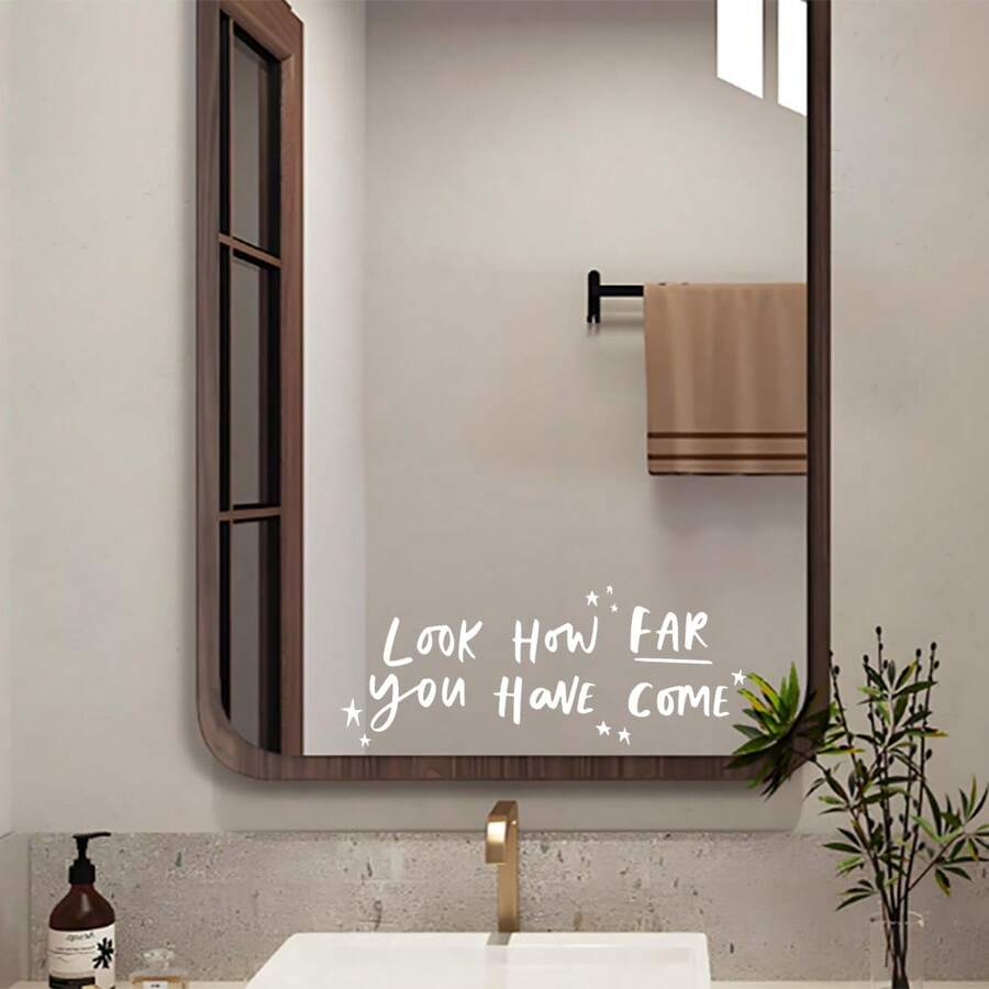 38x15.3cm "See How Far You've Come" Motivational Quote Wall Decal Sticker, Suitable For Mirror, Glass, Minimalist Text Sticker - White - View 1