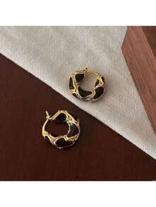 1 Pair Luxury Retro Enamel Drop Hoop Earrings, Suitable For Women To Wear Daily, Festivals, And Formal Occasions,Fashion Jewelry And Accessories - 紅色 - 查看 10