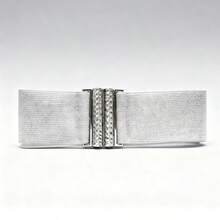 Women's Gold And Silver Elastic Waist Belt Paired With A Feather Down Dress Coat And Waist Cincher, Everyday Commuting Outfit Combination. - Multicolor - View 6