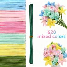 300/600/620 PCS Pipe Cleaners For Flowers, Pastel Chenille Stems With 20 Pcs Flower Stems, Macaroon Chenille Stems For Crafts, Pipe Cleaners Craft Set, Pipe Cleaners Bulk For Tulip, Rose, Lily, Sunflower, Pipe Cleaners, Multi-Colored, Flower Making Kit, Arts And Craft Supplies, Ideas For Art Project Activity, Craft Supplies Bulk For DIY Art And Craft Projects Creative Gift Wrapping Party Decorations(Macaron Series) - 彩色 - 查看 13