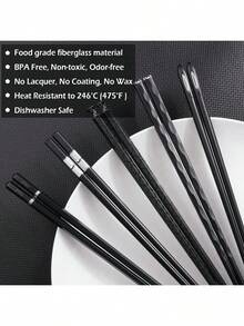 Non-Slip Fiberglass Chopsticks, 5-Pair Set - Vintage Style For Sushi, Restaurants & Events, Durable & Dishwasher ​ - màu đen - Xem 6