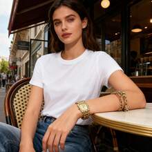 Guess 1pc Women's Fashion Quartz Watch, Stainless Steel Square Case, Sparkling Rhinestone Dial, Suitable For Various Occasions. Perfect For Travel, Party, Gift-Giving, And Daily Wear. W95088L1 W0072L1 W0072L3 - Gold - View 3