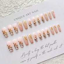 Nude Press On Nails French Nude Long Leaf Fake Nails Tips Full Cover Coffin False Nails For Women And FFgirls 24PCS{Inchcolor_nameinch:InchNails-12inch} - 釘子-12 - 查看 3