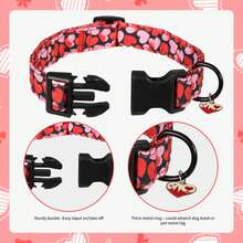 独特的情人节黑红渐变爱心图案印花狗项圈，适合小型、中型和大型犬，配有快速释放安全扣，采用柔软舒适的涤纶材质，是婚礼、幼犬生日礼物的理想之选，并饰有多种爱心图案。 - 黑色 - 查看 2