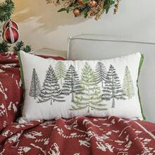 Pillow Covers, 12x20'' 1PCS Soft Pellet Velvet Embroidery Trees Brown White Decorative Lumbar Pillow Cover With Tassel Luxury Throw Pillow Bed Home Living Room, Olive Green, Holiday Decor - 8棵聖誕樹 - 查看 1