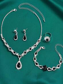 مجموعة مجوهرات فاخرة متعددة الألوان من الأحجار الكريمة 1 طقم، تشمل أقراط وسوار وخاتم وقلادة 4 قطع، مناسبة للنساء لارتدائها في المناسبات الخاصة كالخطوبة والزفاف والحفلات الراقية وعيد الميلاد وعيد الهالوين وحفلات عيد الميلاد