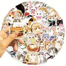 50pcs Cartoon Stickers - Self-Adhesive PVC Stickers, Vivid Color Mixing, Cute Animal And Food Designs, Suitable For Luggage, Skateboards, Helmets, Water Bottles, DIY Decorative Art, Luggage Decoration, Lively Design, Easy To Stick Stickers - 1 - 查看 6