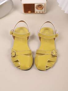 儿童时尚户外凉鞋夏季方头平底鞋系带凉鞋新款女童鞋时尚沙滩拖鞋 - 黃色 - 查看 6