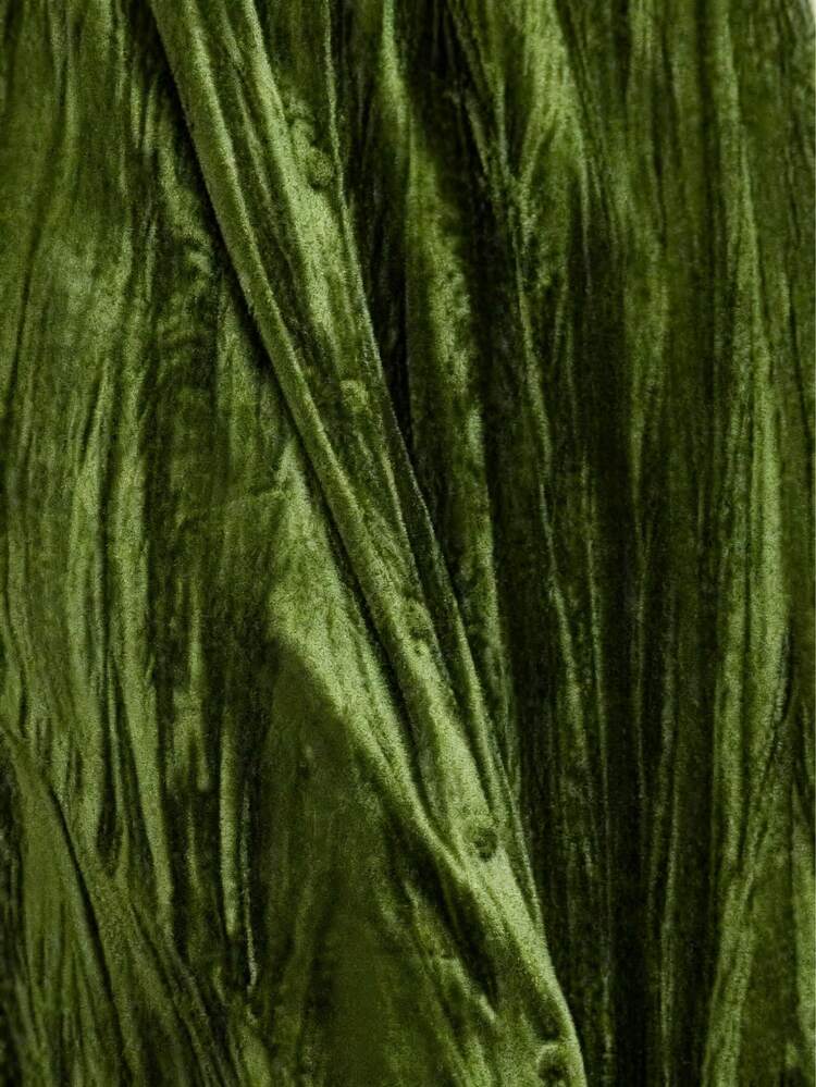 Plus Size Solstice Apparel Olive Green Crushed Velvet Halter Maxi Dress, Plus Size V-Neck Lace Patchwork Waist Cinched Dress, Retro Royal Style, Perfect For Christmas Parties & Dates, Fall Winter Versatile Dress Spring Elegant - Green - View 7