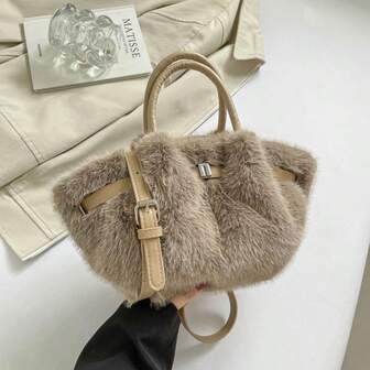 Fashion Ruched Hobos Women Handbags Designer Soft Plush Small Tote Bag Furry Bucket Purse Handbags Autumn And Winter Stylish Shoulder Crosbody Bags