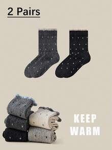 1双/2双/3双/5双装 女士加厚保暖蕾丝波点船袜，秋冬季舒适袜 - 彩色 - 查看 17