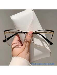 1 Pair Of Women's New Cat Eye Shaped Flat Glasses Fashionable Light Luxury Metal Frame  Retro Pink Glasses - 紅金色 - 查看 5