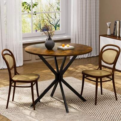 Ronde eettafel van 90 cm van gehard glas, geschikt voor 1-4 personen, ruimtebesparende kleine keukentafel, voorzien van stevige metalen poten, geschikt voor eetkamers en woonkamers, zwart. Ronde eettafel van 90 cm, geschikt voor 1-4 personen, ruimtebesparende keukentafel met stevige metalen poten, ideaal voor eetkamers of woonkamers, bruin en zwart