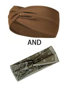 2pcs Women's Absorbent Sports Solid Color Criss-Cross Headbands, Non-Slip, Elastic, Soft Twisted Hair Bands, Suitable For Daily Workout, Yoga, Running, Sports Headwear Warm Sweatband Winter Hair Accessories