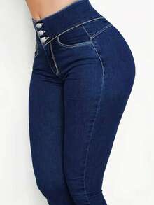 O pereche de blugi albaștri slim-fit care ridică șoldurile - Albastru - Vizualizare 3