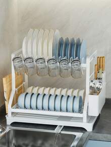 1个双层碗碟沥水架，厨房大号双层不锈钢碗碟架，可折叠防锈碗碟架，黑色 - 彩色 - 查看 4