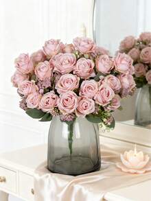 1/80 pièces Bouquet de roses en soie avec fruits en mousse artificielle, convient pour la décoration d'automne, le bouquet de mariée de la Saint-Valentin, le vase de mariage, la maison, le restaurant, la chambre à coucher, les fêtes, l'anniversaire, la décoration de jardin extérieur - Rose pâle - Voir 11