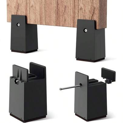 Bed Risers, 4 Inch Adjustable Desk Riser Blocks With Screw Clamp 4 Pack Heavy Duty Chair Raisers Fits 0 - 2 Widths Of Furniture Risers Chair Leg Extenders Sofa Table, Supports 20, 000 Lbs, Black