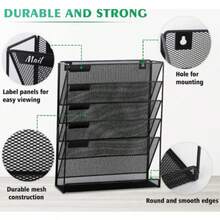 Five-Tier Wall-Mounted Metal File Rack/Storage Rack For Newspapers And Magazines, Office Supplies, Bookends, And Document Holders. - Grey - View 5