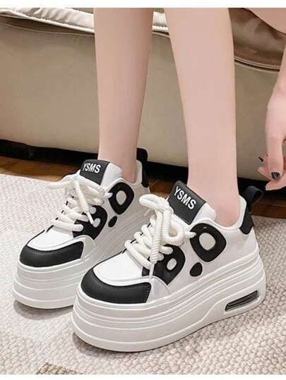 Zapatillas de plataforma con cojín de aire para mujer - Zapatillas de skate de corte bajo con cordones - Zapatos casuales con cuña de moda