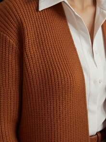 Women's Knitted Cardigan, Elegant Women's Winter Coat, Plain Cardigan - 紅陶 - 查看 2