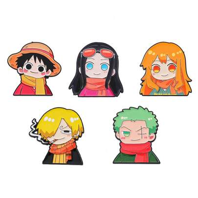 ONE PIECE ONE PIECE 1/5 Pcs Cartoon Anime Brooch Handsome Monkey D. Luffy Roronoa Zoro Enamel Pin Metal Badge Jewelry Clothing Backpack Accessories Festive Gifts Christmas