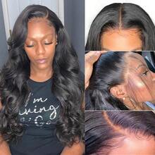 34Inch 13X6 HD Lace Front Wig Body Wave Glueless Human Blended Hair Brazilian Human Hair Blended Wig Natural 13X4 Full Edges Lace Pre-Plucked Lace Wig With Baby Hair For Women Ear To Ear Swiss HD Lace For Natural Looking - Tự nhiên & Đen - Xem 5