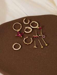 10pcs Rose Pink Cubic Zirconia Stud Earring Set, Multi-Layer Cartilage Helix Piercing Earrings, Suitable For Women Daily, Date, Party, Music Festival, Best Gift For Her Holiday