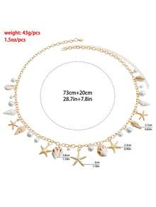 1pc Bohemian Style Beach Shell Necklace, Faux Pearl & Starfish Pendant, Vintage Waist Chain For Women