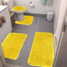 4PCS Premium Bathroom Rug Set – Ultra Soft Non-Slip Bath Mats, Super Absorbent & Quick-Dry, Machine Washable , Plush Shaggy Toilet Carpet,  Perfect For Bath, Shower, Tub Floor,Toilet Floor - 黃色 - 查看 1