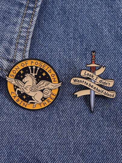 2pcs Flying Horse Sword Enamel Needle Creative Cartoon Brooch Clothes Backpack Accessories Jewelry Gift For Friends