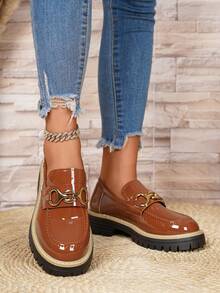 女士乐福鞋，复古学院风小皮鞋，棕色蝴蝶结装饰，套脚鞋，厚底鞋，女鞋，女士工作鞋 - 棕色 - 查看 7