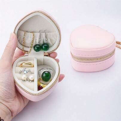 Heart Shaped Jewelry Box Travel Keychain Small Jewelry Case Cute Ring Organizer For Women Girls