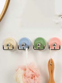 1/4pcs Strong Suction Cup Double Hooks, 4 Decorative Adhesive Wall Hooks, Sunflower Base, Suitable For Bathrooms, Shower Rooms, And Kitchens, Stainless Steel Towel Hooks, No Drilling Required, Soft Colors (Blue/Green/Pink/Beige) (Please Watch The Video For Usage Instructions) - Multicolor - View 6