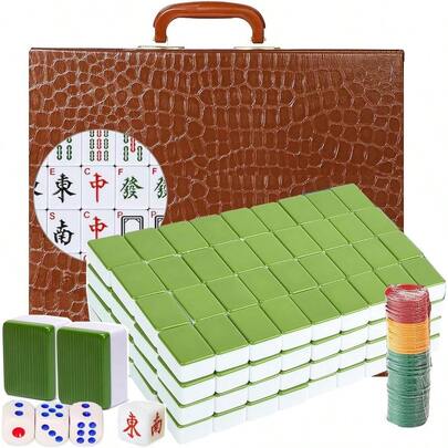 Mahjong SetChinese Mahjong Game Set With Carrying Travel Case 1.5'' Large 146 Tiles With Arabic Numerals 3 Dices A Wind Indicator A Set Of Chips Mah Jongg Set