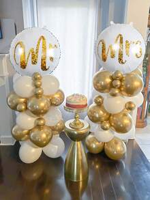 57pcs Gold Engagement Party Decorations - White And Gold Decor, Wedding Column Balloons, Mr & Mrs Balloons, Latex Balloons, Gold Engagement Rings - Gold Theme Engagement Decorations, Bridal Shower Bachelorette Party Decorations - Multicolor - View 4