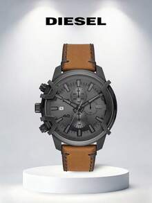 Diesel 1 Reloj Diesel Griffed Cronógrafo para Hombres - Caja de acero inoxidable negro de 48 mm, Esfera negra con índices de barras, Correa de cuero negro, Resistente al agua 50 M - DZ4569