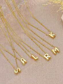 14K Gold Plated Bubble Letter Necklace, Dainty A-Z Initial Pendant Necklace, Personalized Name Necklace, Cute Gold Chain Jewelry, Christmas Jewelry Gift - 款式 2(銀色) - 查看 6